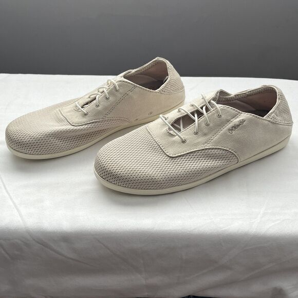 Olukai Waialua Lace Drop-In-Heel Sneaker Shoe Womens Size 9 Ivory Comfort Casual - Picture 1 of 14